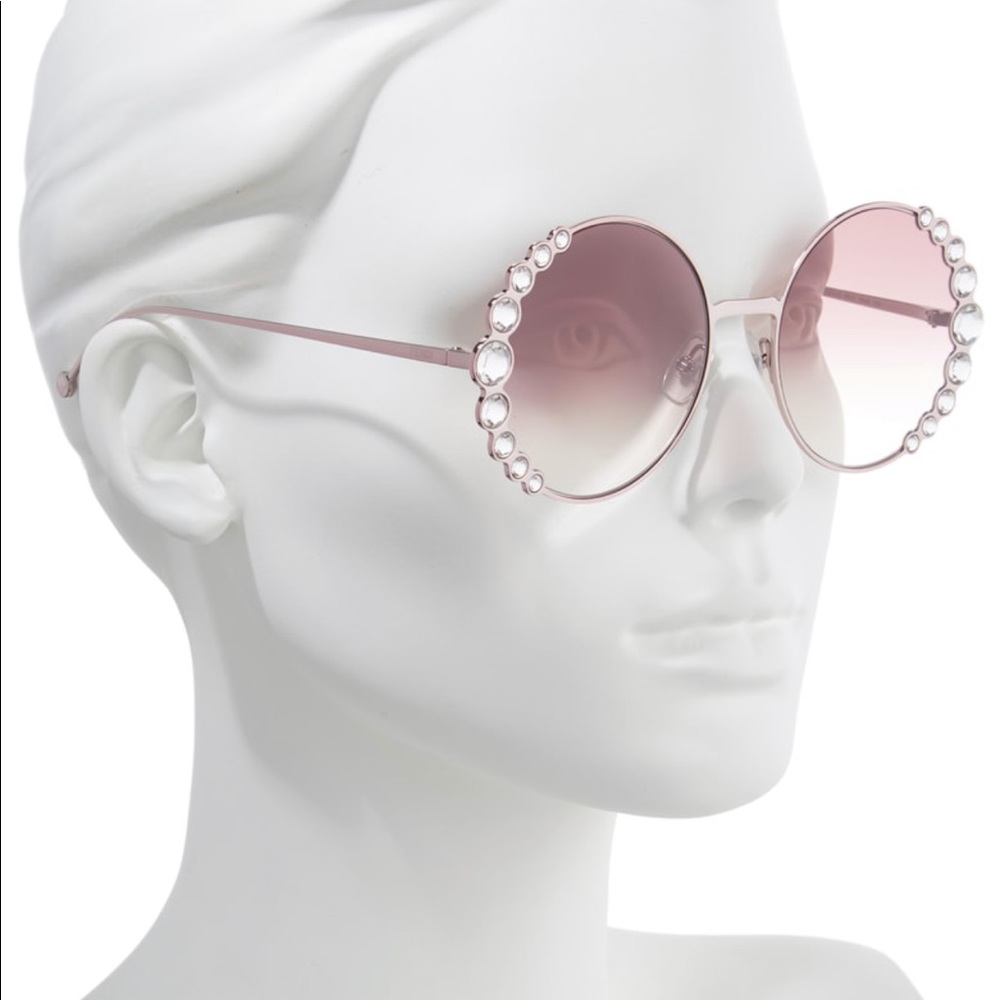 Fendi Round Pink Crystal Sunglasses